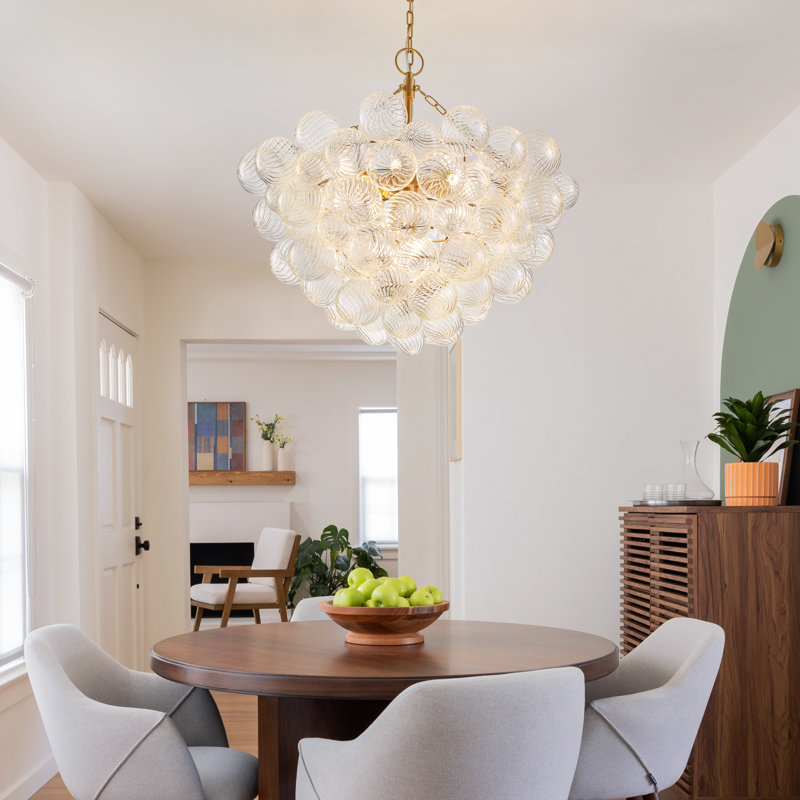 Runave Nordic Bubble Ball Swirled Glass Chandelier, Dia Gild Gold
